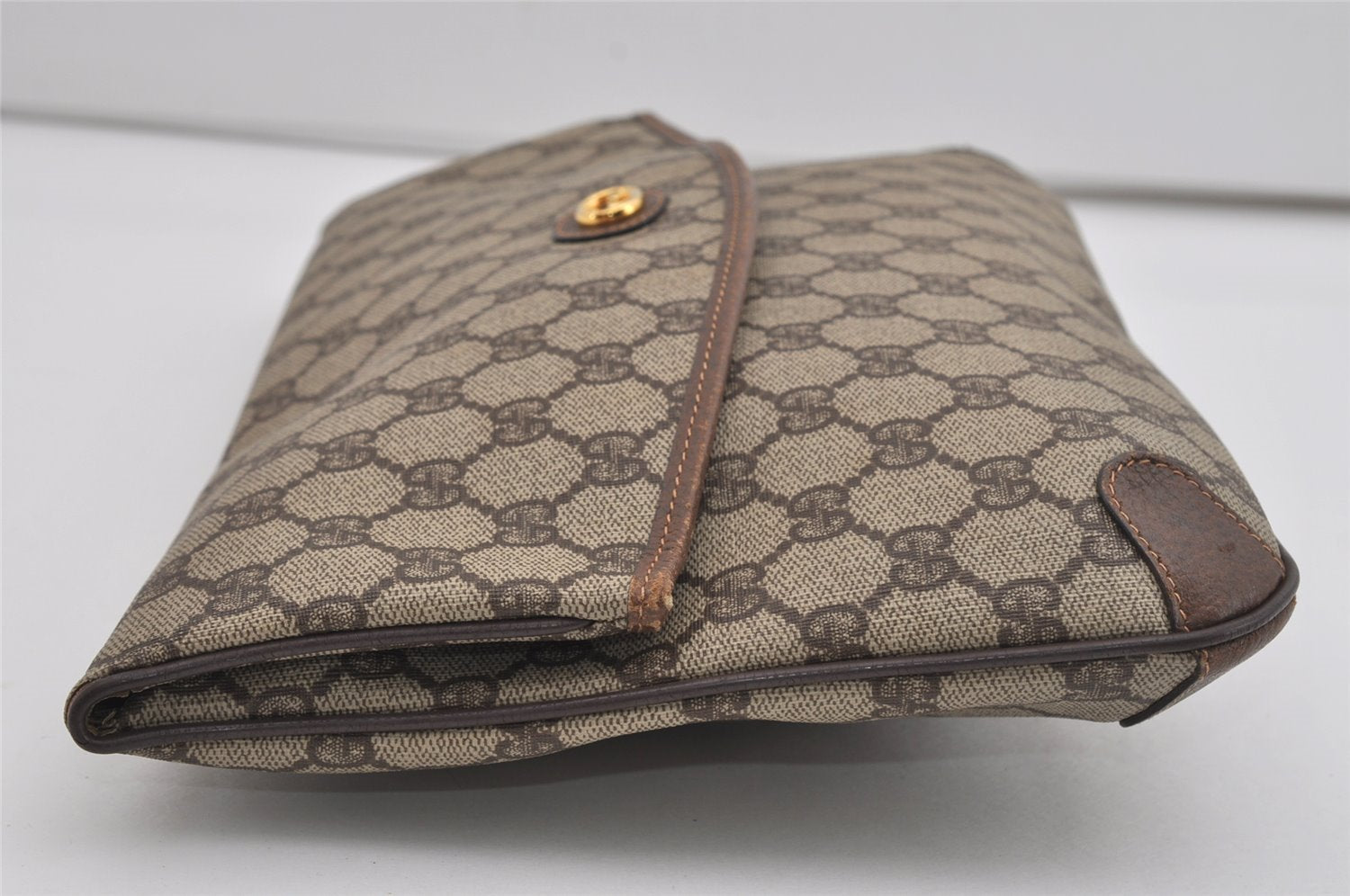 Authentic GUCCI Vintage Clutch Hand Bag GG PVC Leather Brown 9023I