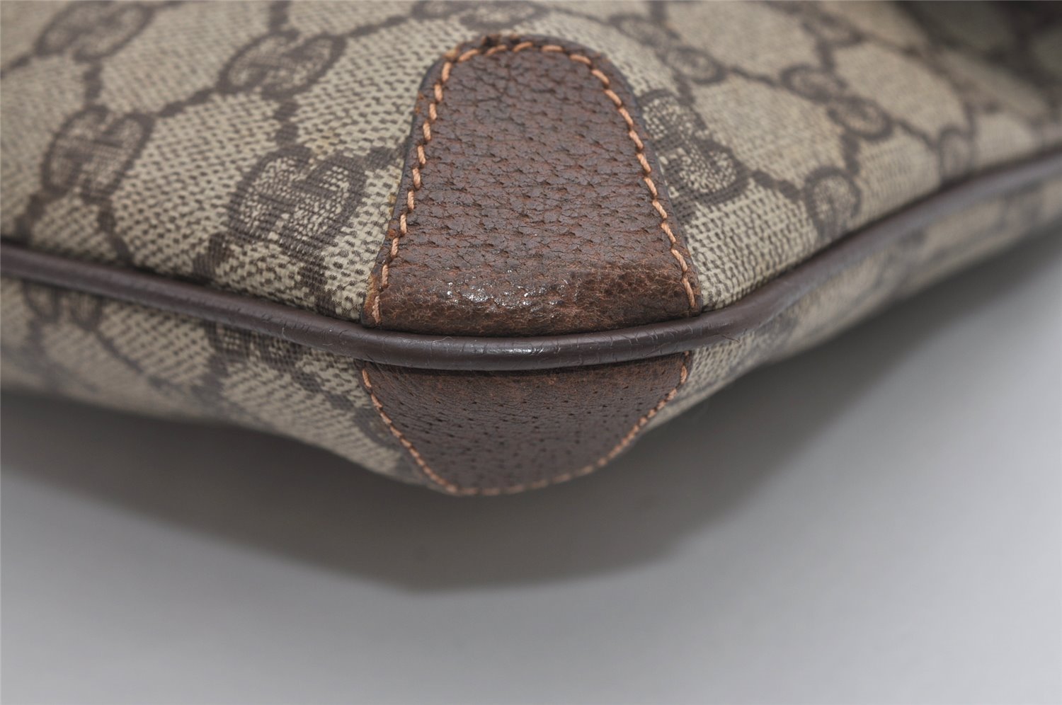 Authentic GUCCI Vintage Clutch Hand Bag GG PVC Leather Brown 9023I