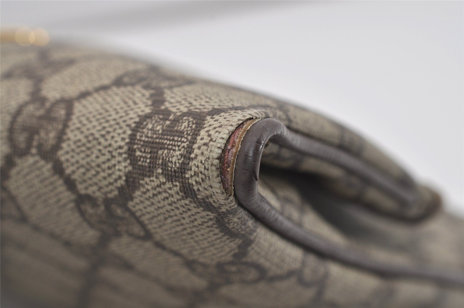 Authentic GUCCI Vintage Clutch Hand Bag GG PVC Leather Brown 9023I