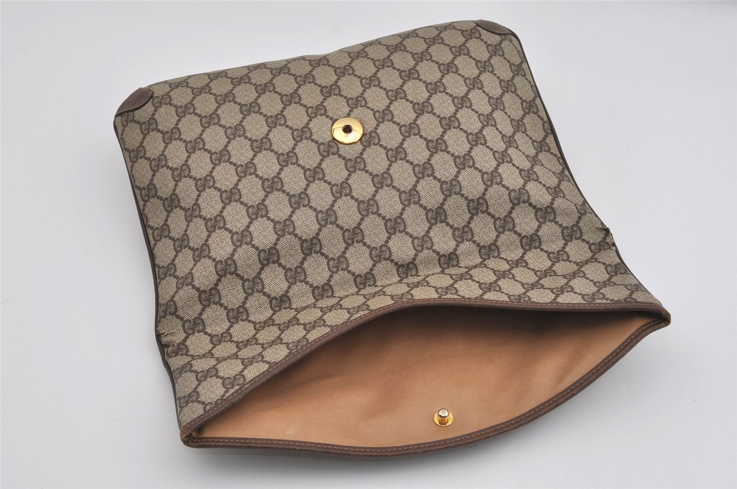 Authentic GUCCI Vintage Clutch Hand Bag GG PVC Leather Brown 9023I