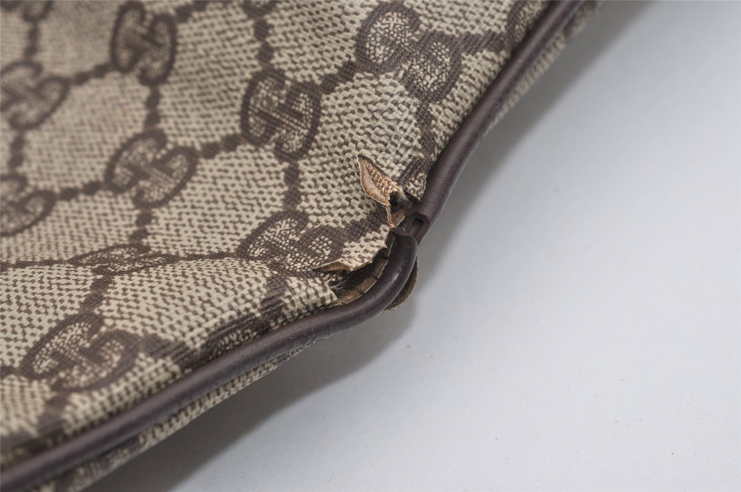 Authentic GUCCI Vintage Clutch Hand Bag GG PVC Leather Brown 9023I