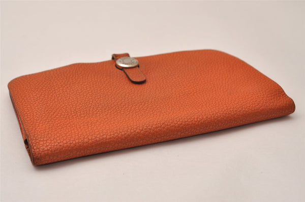 Authentic HERMES Dogon GM Vintage Leather Long Wallet Purse Orange 9023J