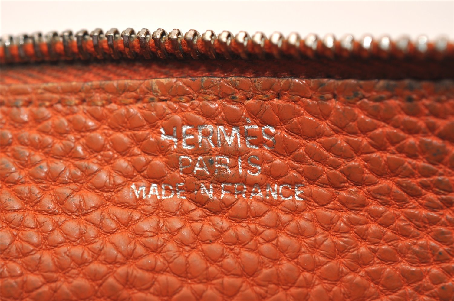 Authentic HERMES Dogon GM Vintage Leather Long Wallet Purse Orange 9023J