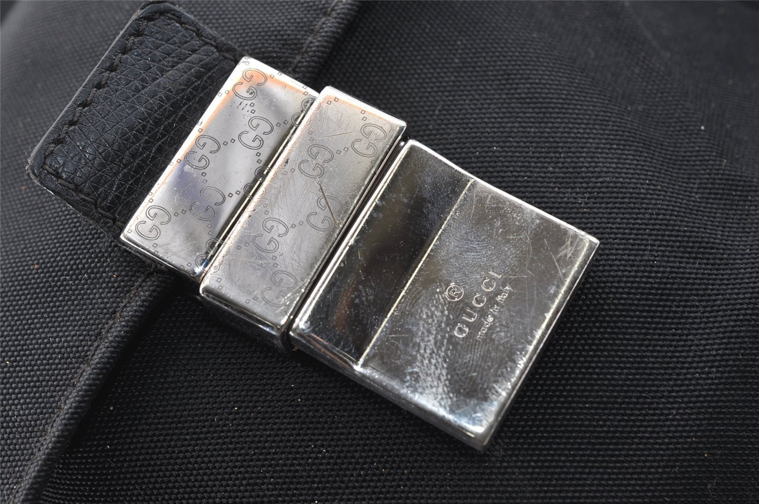 Authentic GUCCI Shoulder Cross Body Bag Nylon Leather 145863 Black 9024I