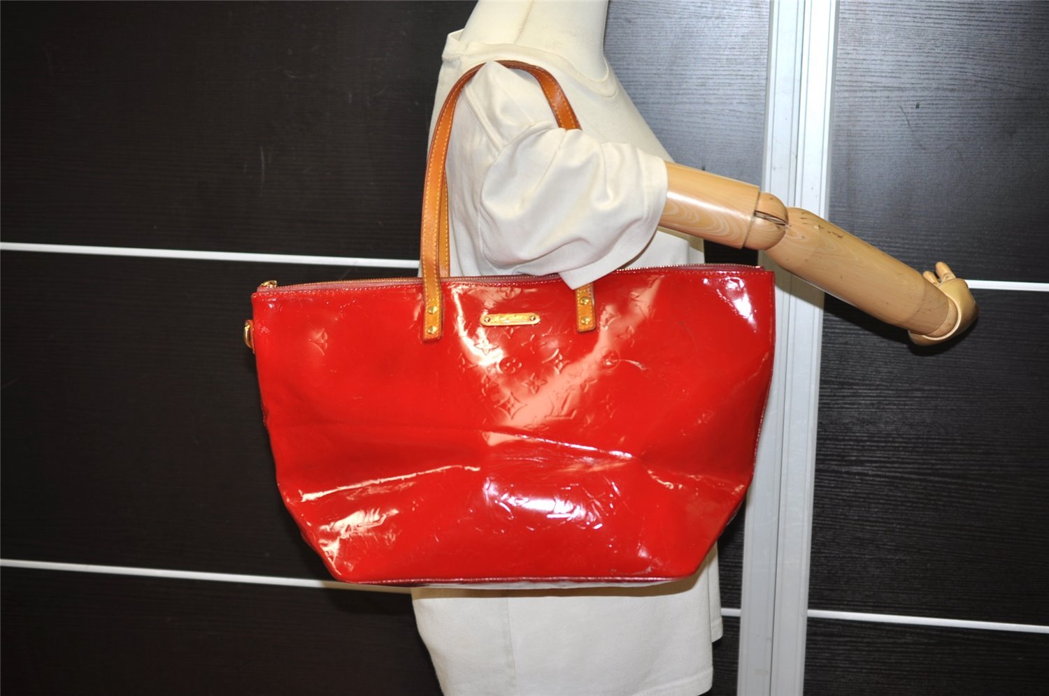 Authentic Louis Vuitton Vernis Bellevue GM Tote Hand Bag Red M93587 LV 9025I