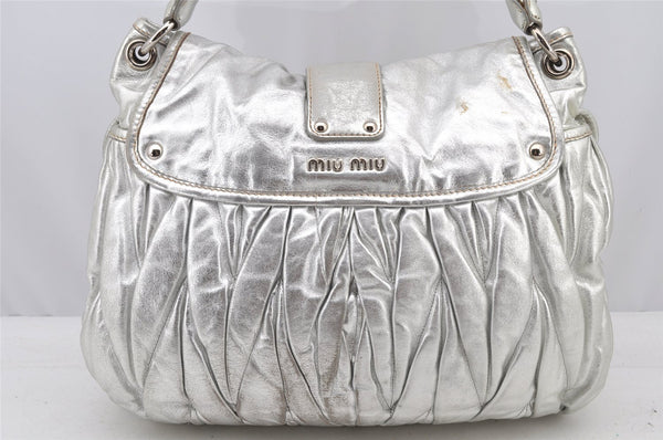 Authentic MIU MIU Matelasse Leather 2Way Shoulder Tote Bag Silver 9026I