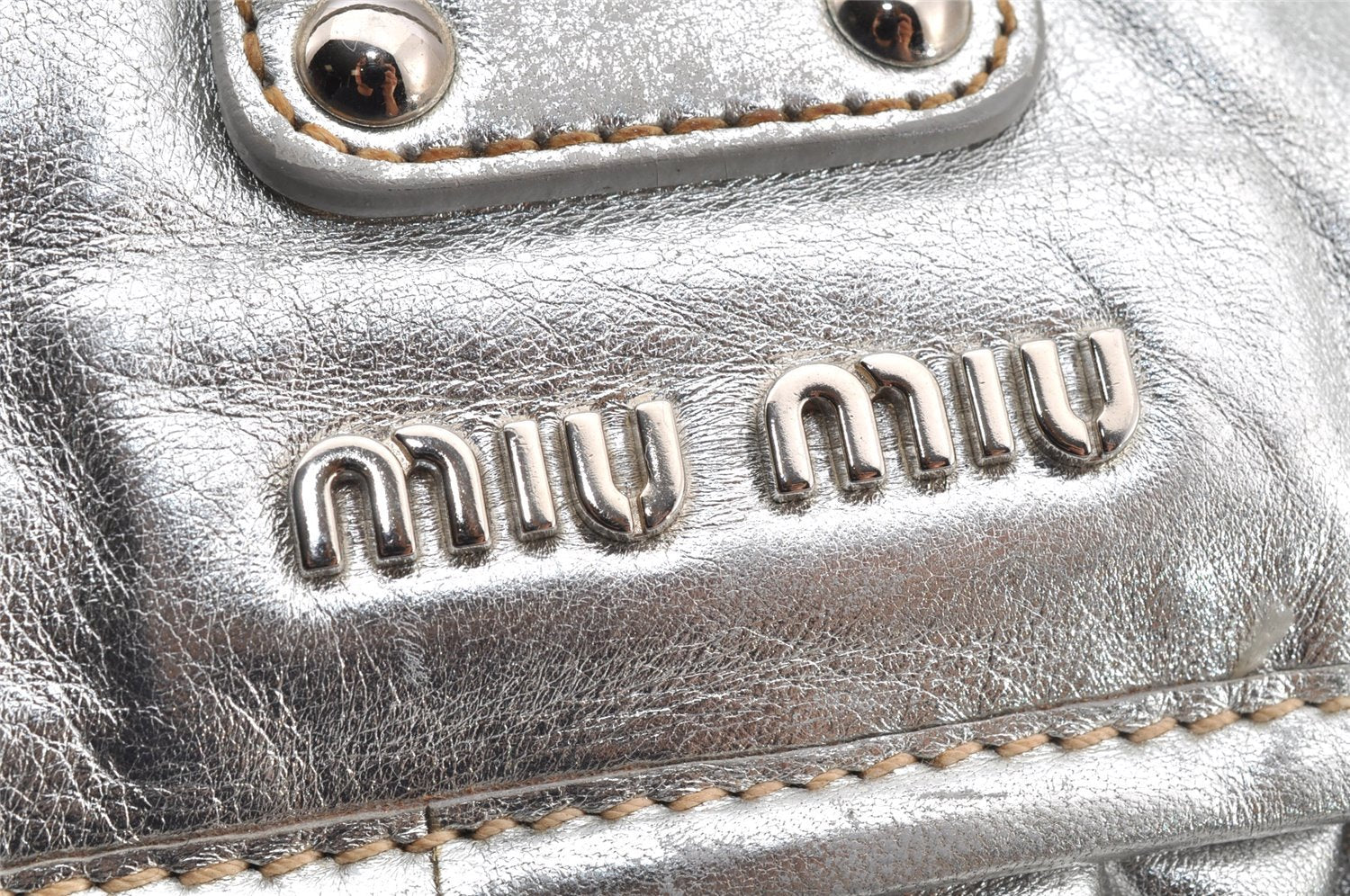 Authentic MIU MIU Matelasse Leather 2Way Shoulder Tote Bag Silver 9026I