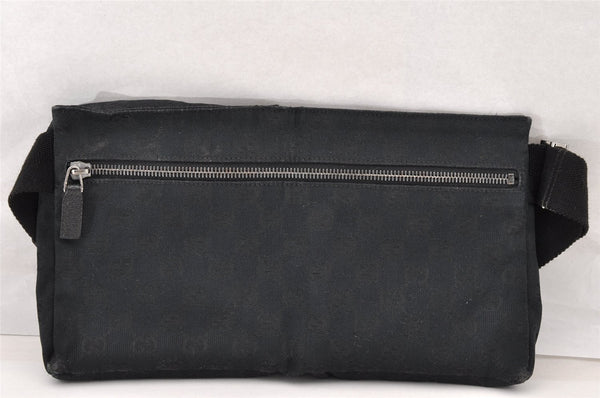 Authentic GUCCI Waist Body Bag Purse GG Canvas Leather 28566 Black 9027I