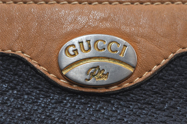 Authentic GUCCI Vintage Shoulder Cross Body Bag Purse Leather Navy Black 9029I