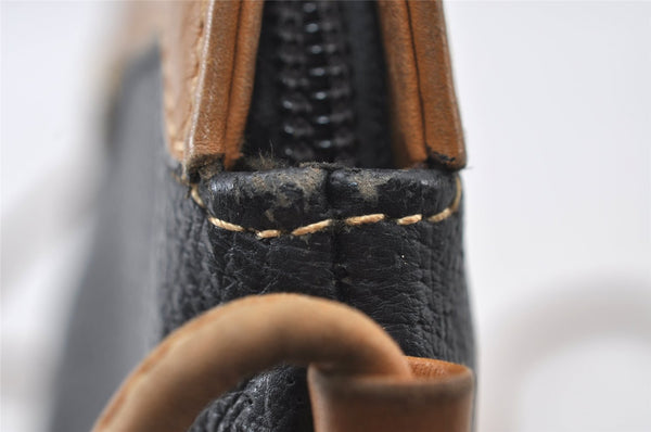 Authentic GUCCI Vintage Shoulder Cross Body Bag Purse Leather Navy Black 9029I