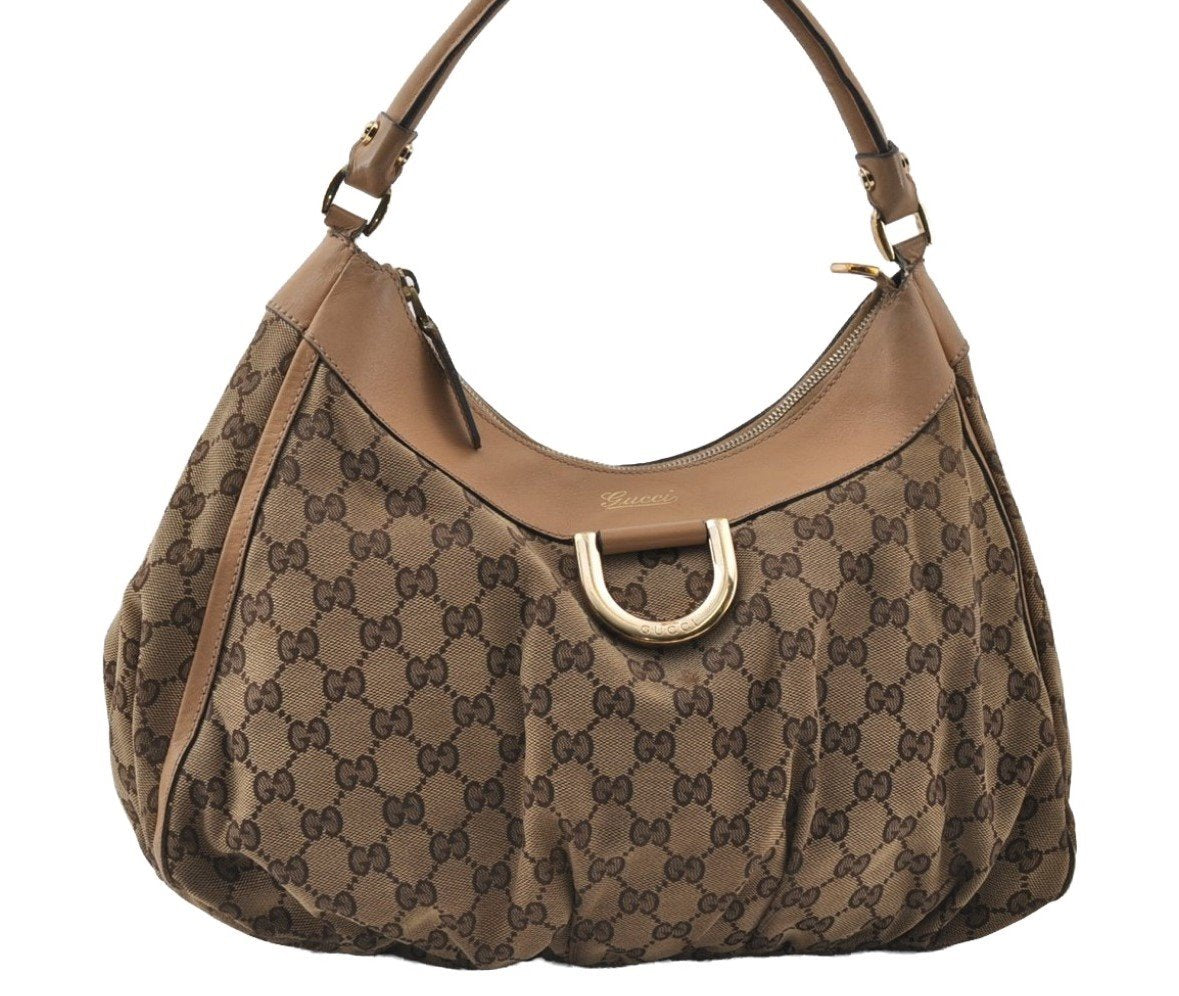 Authentic GUCCI Abbey Shoulder Hand Bag GG Canvas Leather 189833 Brown 9031I