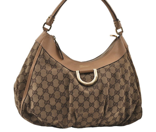 Authentic GUCCI Abbey Shoulder Hand Bag GG Canvas Leather 189833 Brown 9031I