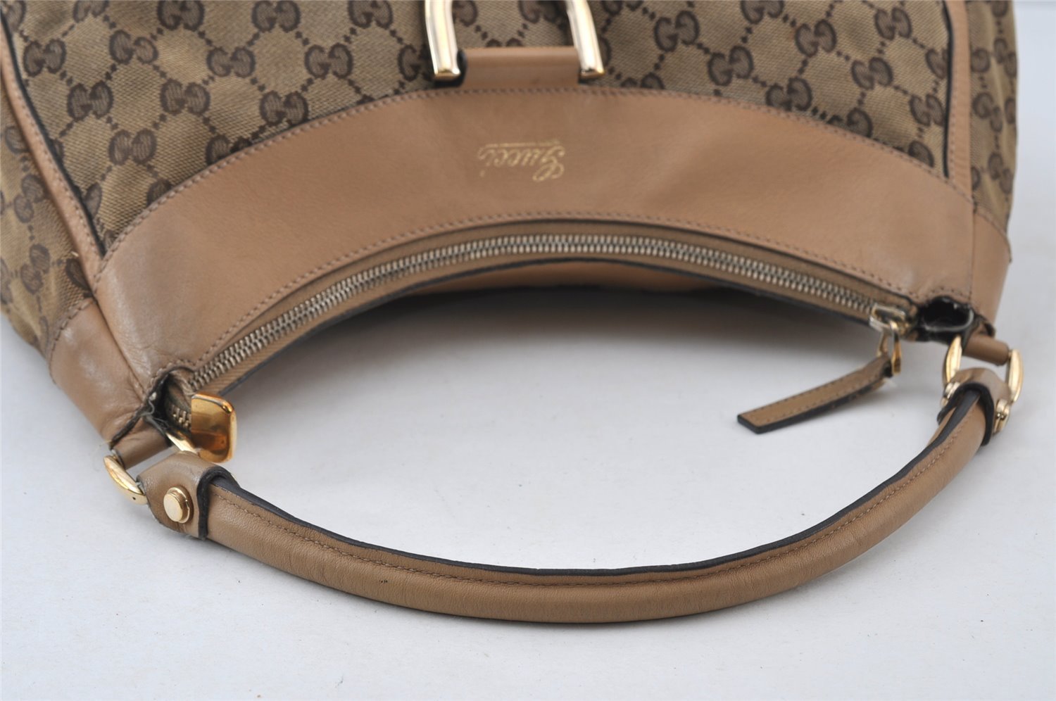 Authentic GUCCI Abbey Shoulder Hand Bag GG Canvas Leather 189833 Brown 9031I