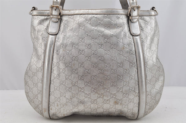 Auth GUCCI Guccissima 2Way Shoulder Hand Tote Bag GG Leather 162886 Silver 9034I