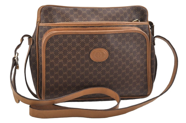Authentic GUCCI Micro GG PVC Leather Shoulder Cross Bag Brown Junk 9035I