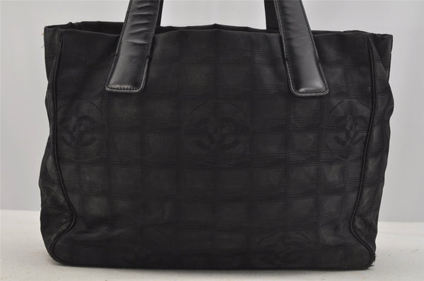 Authentic CHANEL New Travel Line Shoulder Tote Bag Nylon Leather Black 9037I