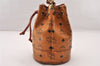 Authentic MCM Visetos Leather Shoulder Cross Drawstring Bag Purse Brown 9038I