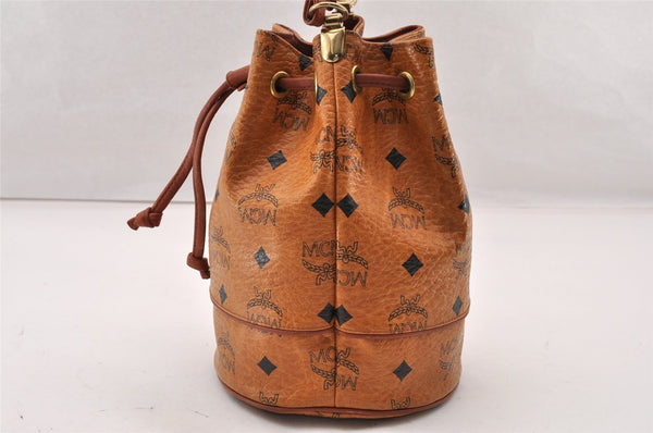 Authentic MCM Visetos Leather Shoulder Cross Drawstring Bag Purse Brown 9038I