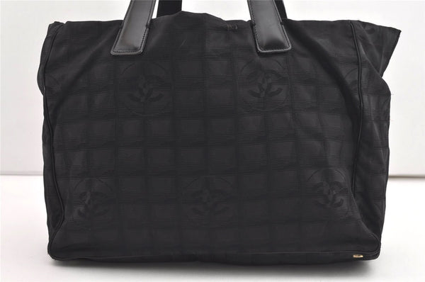 Authentic CHANEL New Travel Line Shoulder Tote Bag Nylon Leather Black 9043I