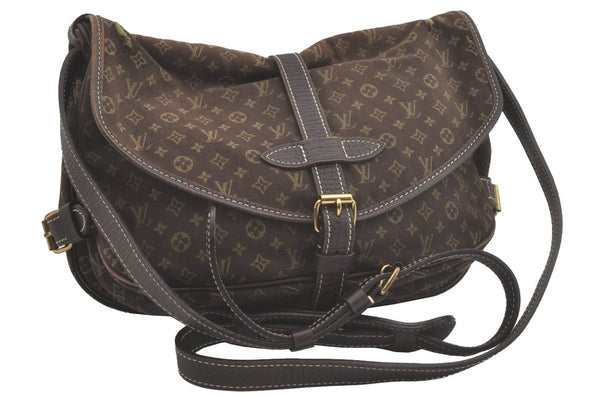 Auth Louis Vuitton Monogram Mini Lin Saumur 30 Shoulder Bag M95227 Brown 9045I