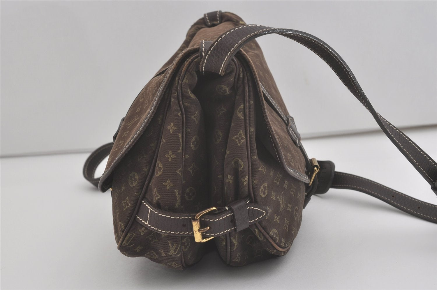 Auth Louis Vuitton Monogram Mini Lin Saumur 30 Shoulder Bag M95227 Brown 9045I