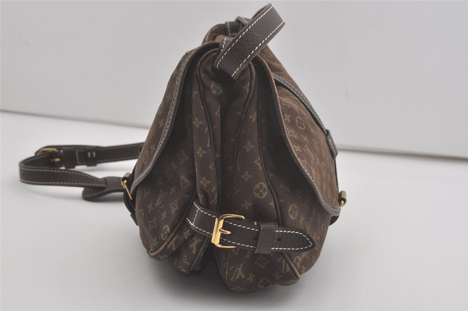 Auth Louis Vuitton Monogram Mini Lin Saumur 30 Shoulder Bag M95227 Brown 9045I