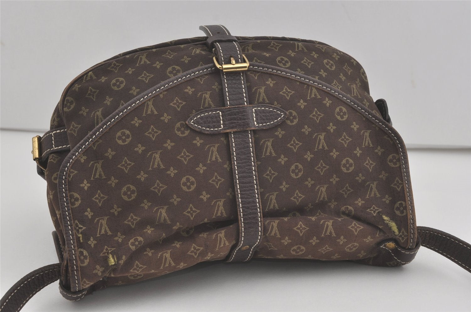 Auth Louis Vuitton Monogram Mini Lin Saumur 30 Shoulder Bag M95227 Brown 9045I