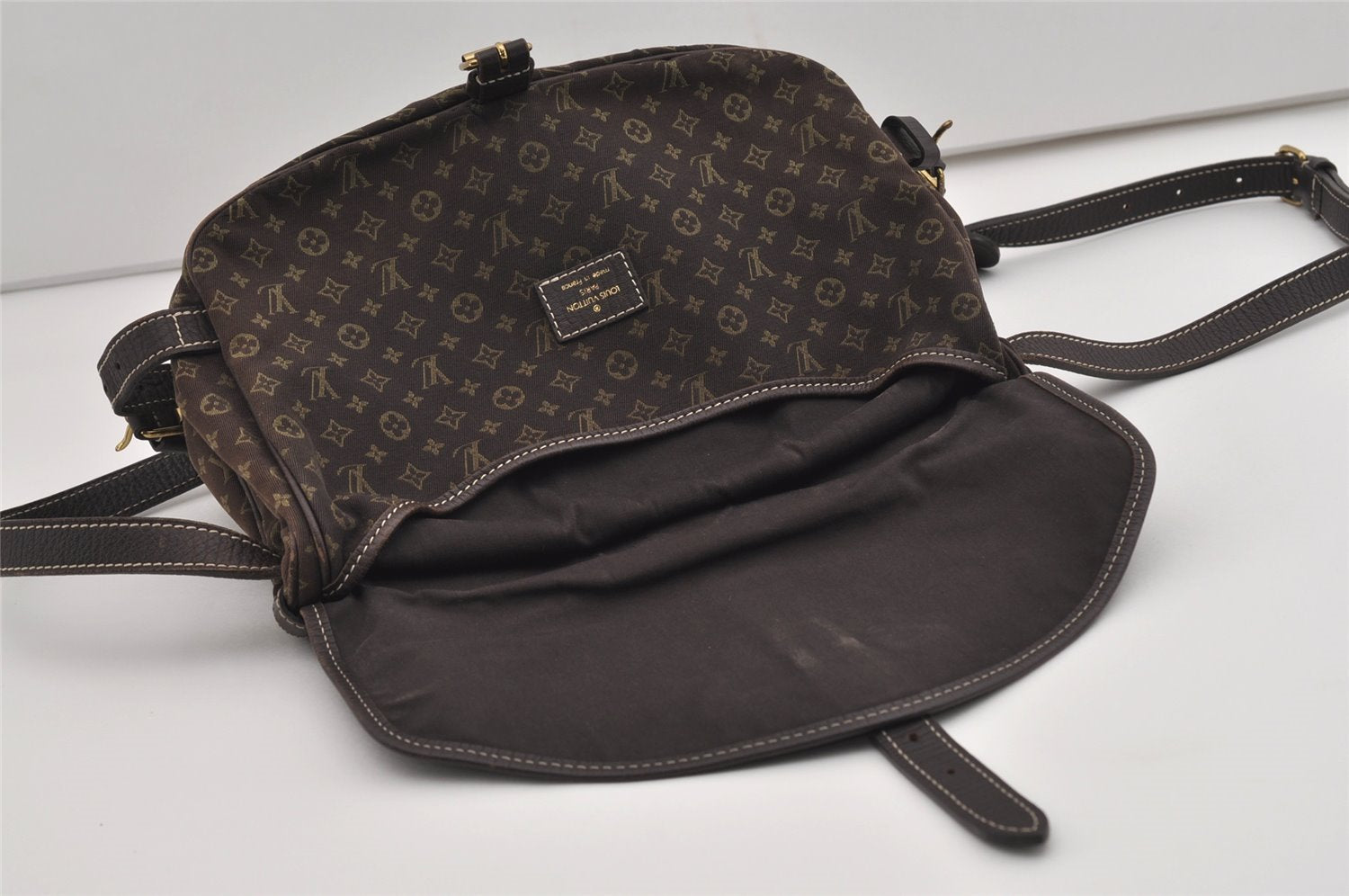 Auth Louis Vuitton Monogram Mini Lin Saumur 30 Shoulder Bag M95227 Brown 9045I