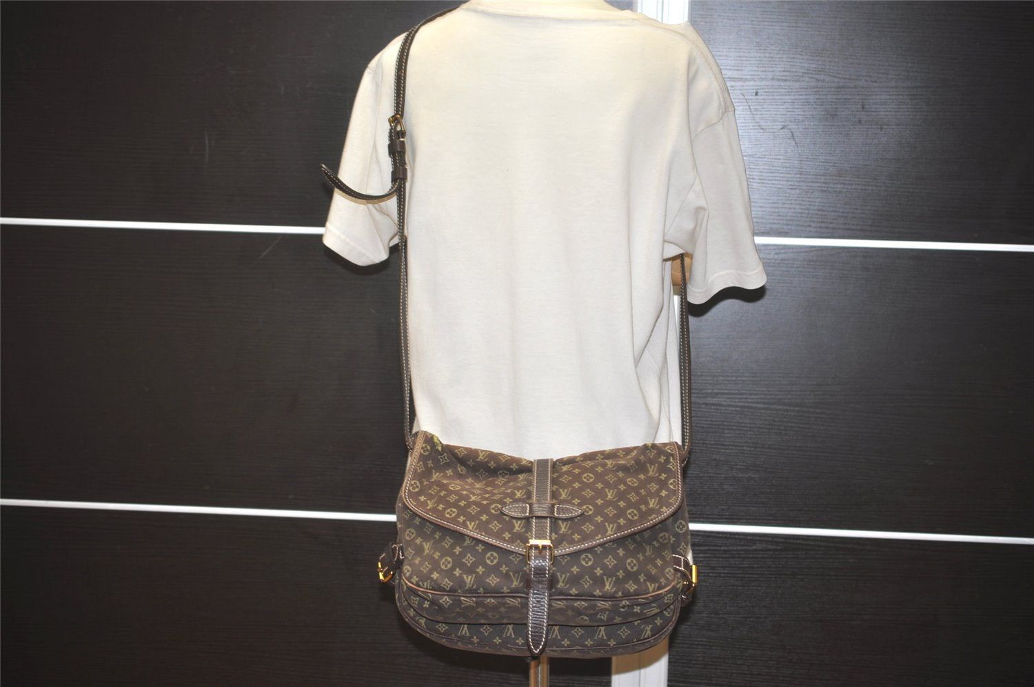 Auth Louis Vuitton Monogram Mini Lin Saumur 30 Shoulder Bag M95227 Brown 9045I