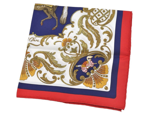 Authentic HERMES Petit Carre 40 Scarf Handkerchief "Cheval Turc." Silk Red 9049I