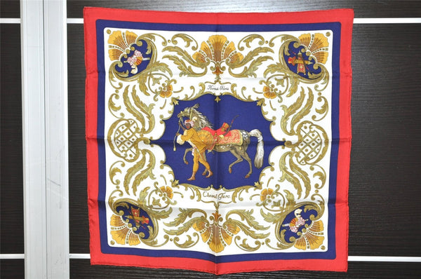 Authentic HERMES Petit Carre 40 Scarf Handkerchief "Cheval Turc." Silk Red 9049I