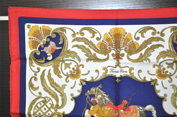 Authentic HERMES Petit Carre 40 Scarf Handkerchief "Cheval Turc." Silk Red 9049I