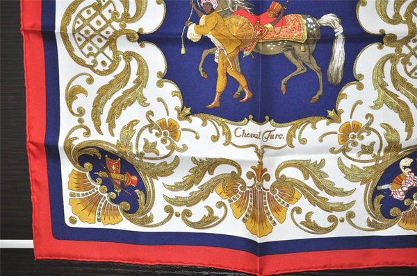 Authentic HERMES Petit Carre 40 Scarf Handkerchief "Cheval Turc." Silk Red 9049I