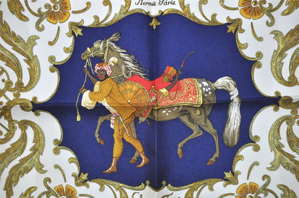 Authentic HERMES Petit Carre 40 Scarf Handkerchief "Cheval Turc." Silk Red 9049I