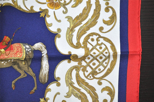 Authentic HERMES Petit Carre 40 Scarf Handkerchief "Cheval Turc." Silk Red 9049I