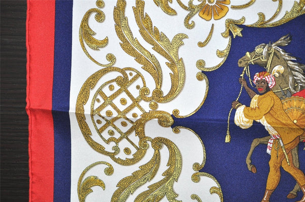 Authentic HERMES Petit Carre 40 Scarf Handkerchief "Cheval Turc." Silk Red 9049I