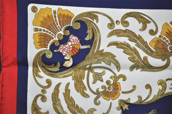 Authentic HERMES Petit Carre 40 Scarf Handkerchief "Cheval Turc." Silk Red 9049I