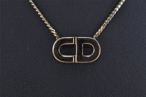 Authentic Christian Dior Gold Tone Chain Pendant Necklace CD 9050J