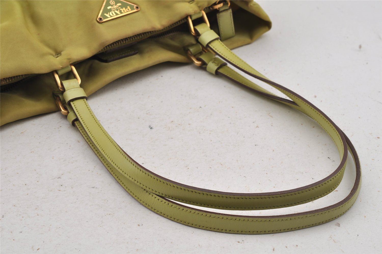 Authentic PRADA Nylon Tessuto Leather Shoulder Hand Bag Light Green Junk 9053I