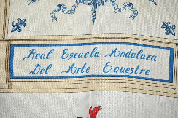 Authentic HERMES Carre 90 Scarf "Real Escuela Andaluza del Arte" Silk Navy 9055I