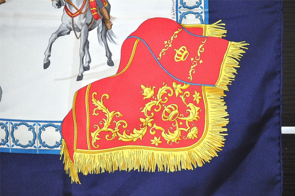 Authentic HERMES Carre 90 Scarf "Real Escuela Andaluza del Arte" Silk Navy 9055I