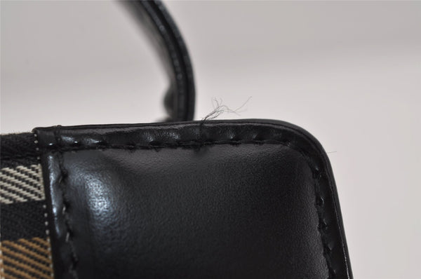 Authentic Burberrys Vintage Check Shoulder Hand Bag Purse Leather Black 9057J