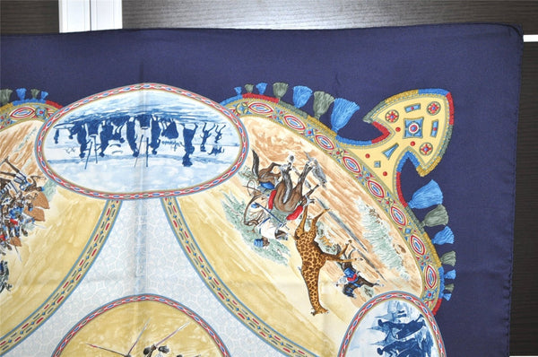 Authentic HERMES Carre 90 Scarf "CAVALIERS PEULS" Silk Navy 9059I
