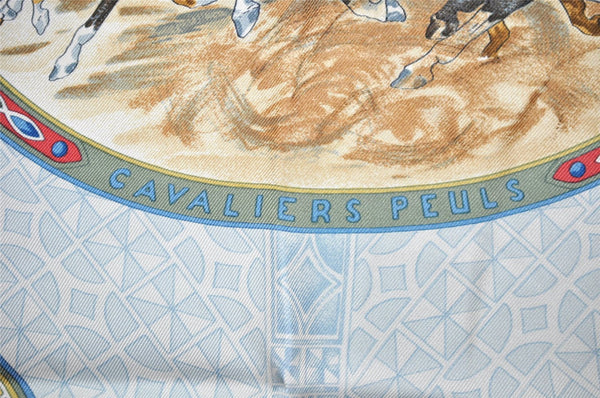 Authentic HERMES Carre 90 Scarf "CAVALIERS PEULS" Silk Navy 9059I