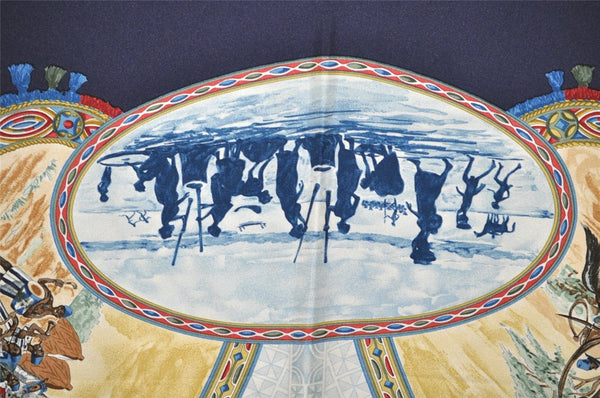 Authentic HERMES Carre 90 Scarf "CAVALIERS PEULS" Silk Navy 9059I