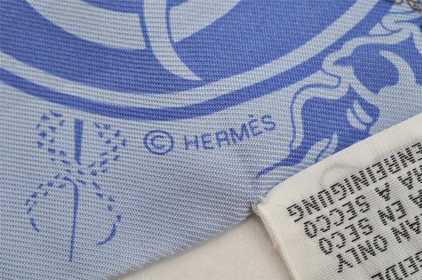 Authentic HERMES Twilly Scarf "Ex Libris Les Parisiennes" Silk Blue Box 9063J