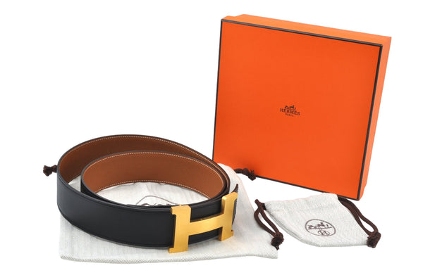 Authentic HERMES Constance Leather Belt Size 105cm 41.3" Black Box 9063L
