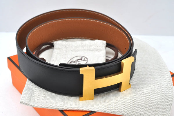 Authentic HERMES Constance Leather Belt Size 105cm 41.3" Black Box 9063L