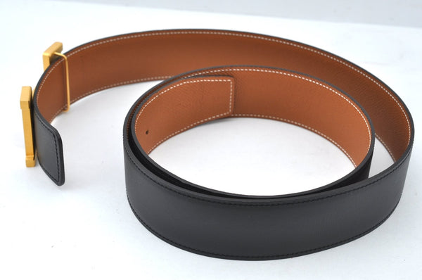 Authentic HERMES Constance Leather Belt Size 105cm 41.3" Black Box 9063L