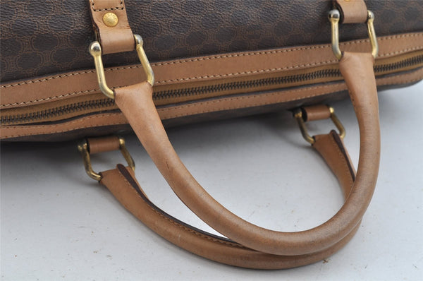 Authentic CELINE Macadam Blason Pattern Hand Boston Bag PVC Leather Brown 9065J